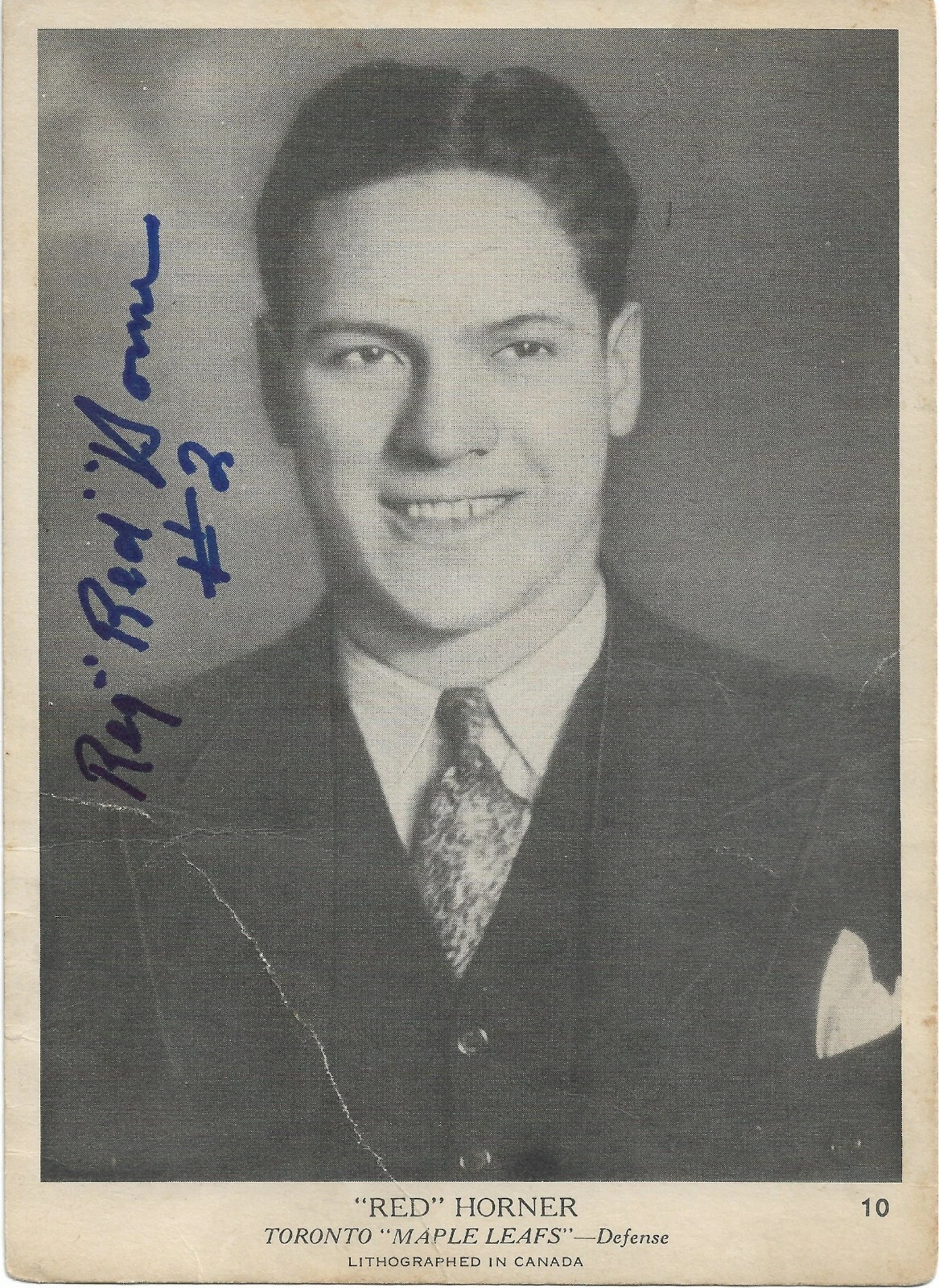 Red Horner Signed 1939-40 O-Pee-Chee Card #10 Toronto Maple Leafs Hall Of Fame
