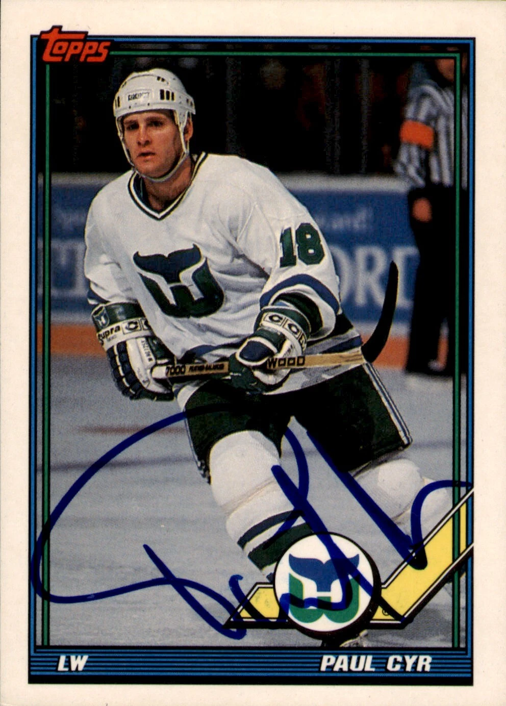 Paul Cyr Signed 1991-92 Topps Card #73 Hartford Whalers

