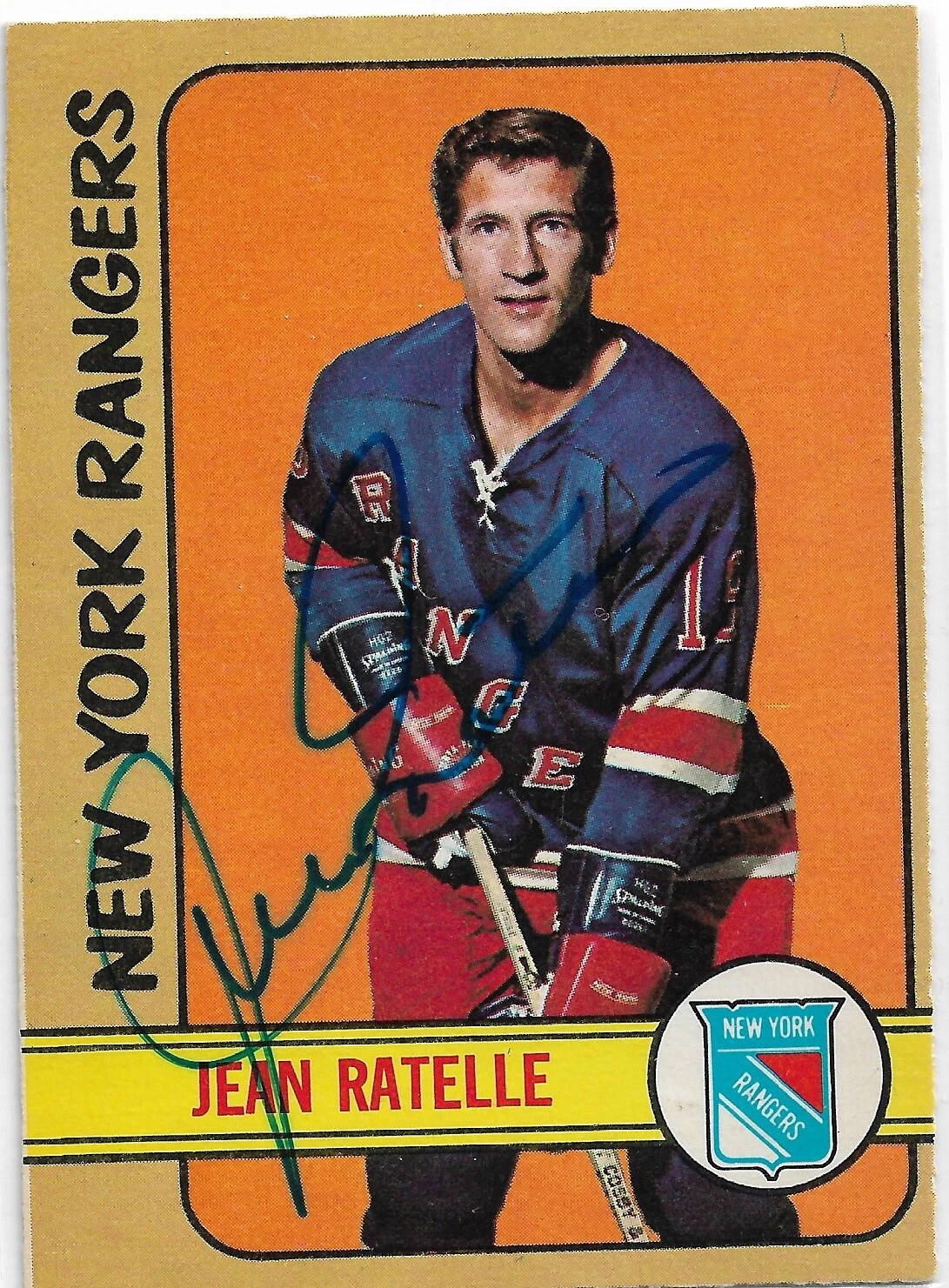 Jean Ratelle Signed 1972-73 O-Pee-Chee Card #12 New York Rangers
