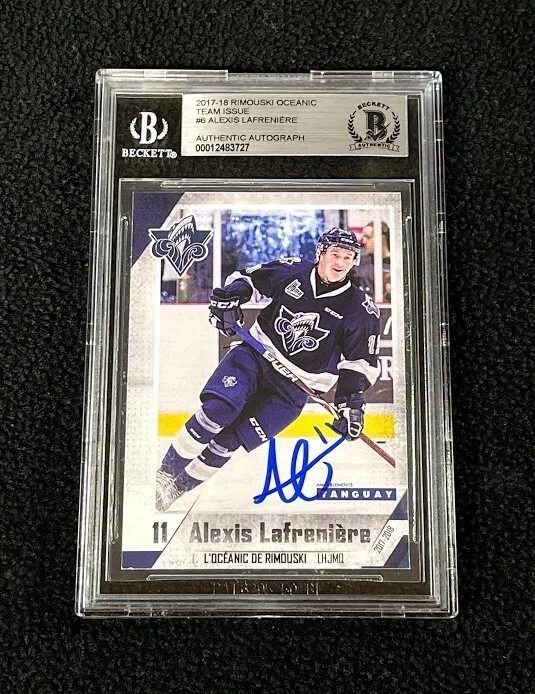 Alexis Lafreniere Signed 2017/18 Rimouski Oceanic 1st Card Beckett Authenticated
