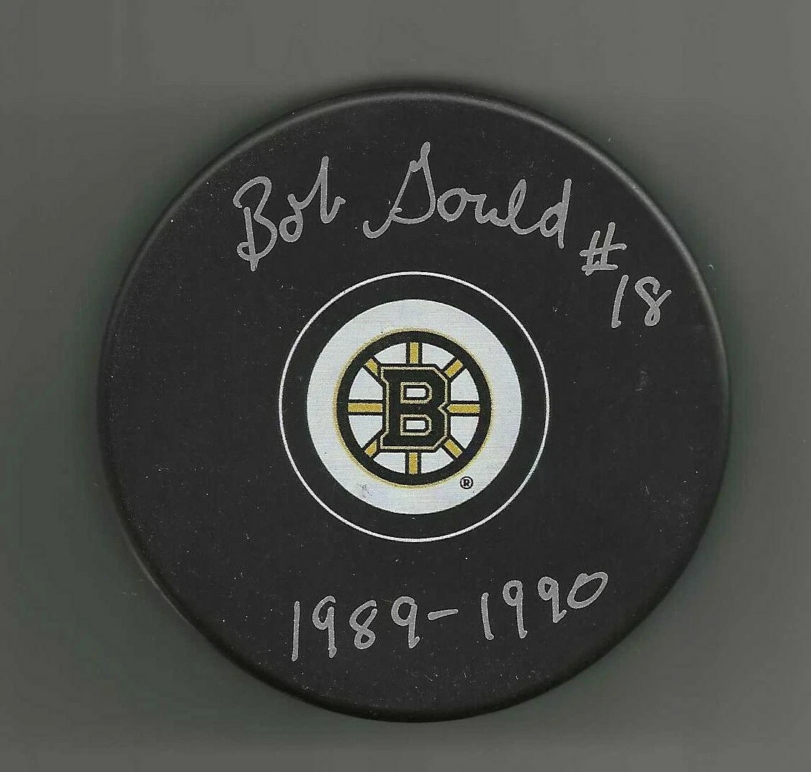 Bob Gould Signed & Inscribed Boston Bruins Puck
