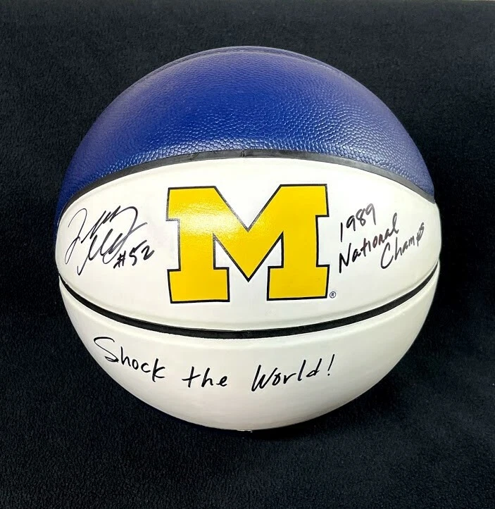 Terry Mills Signed Triple Inscribed Michigan Wolverines LOGO White Basketball
