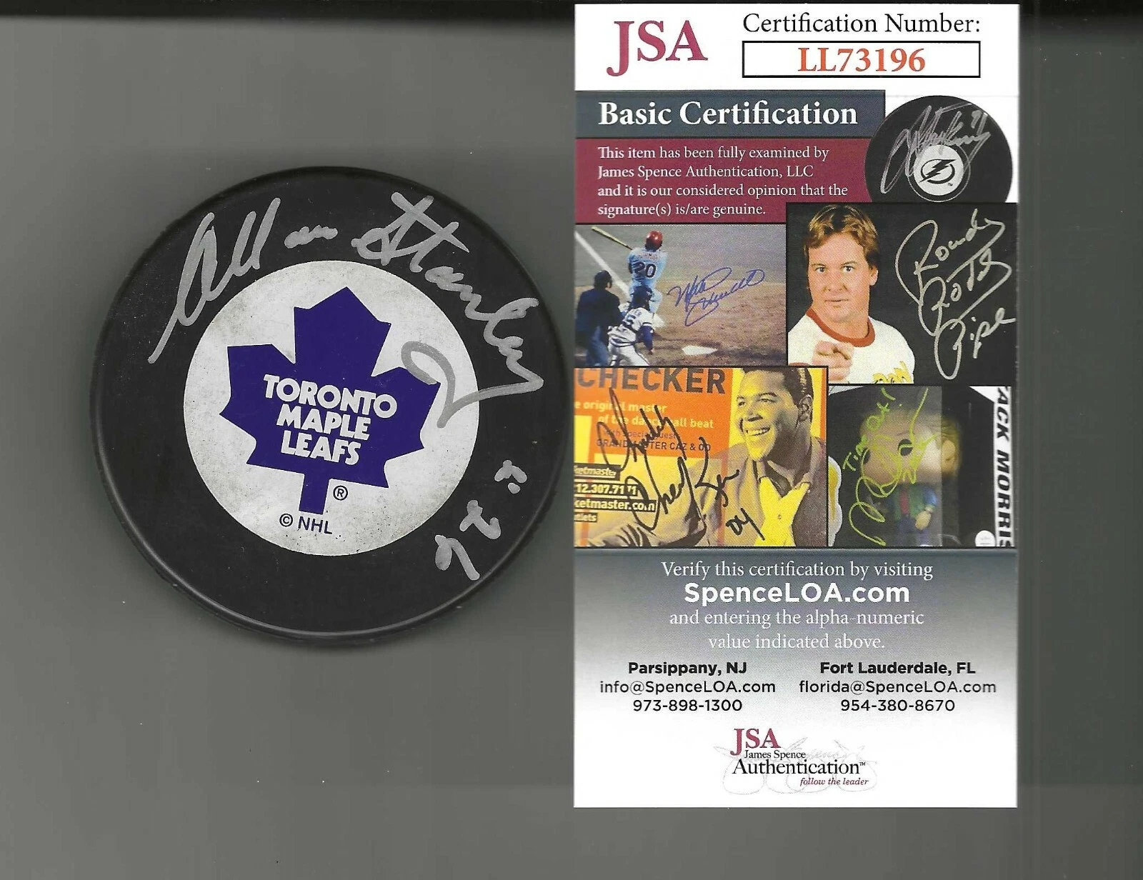 Allan Stanley Signed Toronto Maple Leafs Ravens Athletic Puck JSA COA
