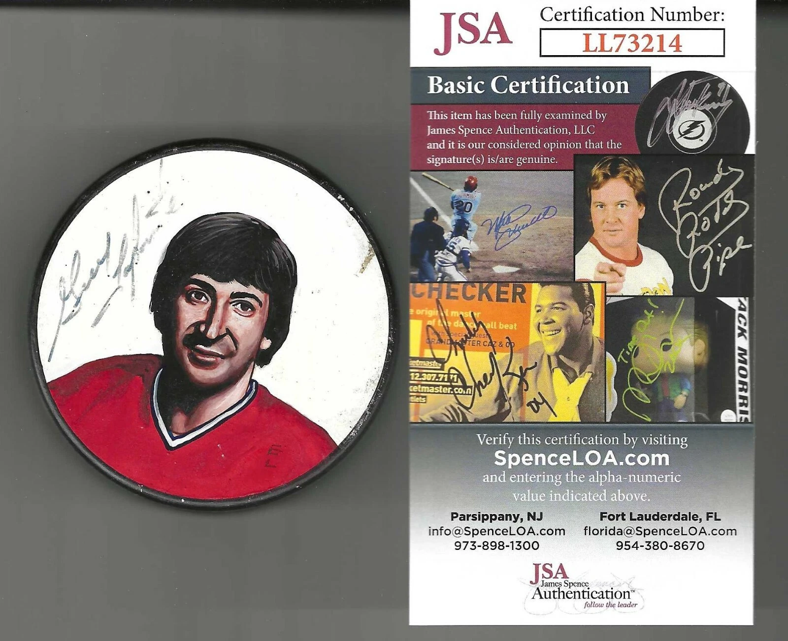 Guy Lapointe Signed Montreal Canadiens Custom Painted Lithograph Puck JSA COA

