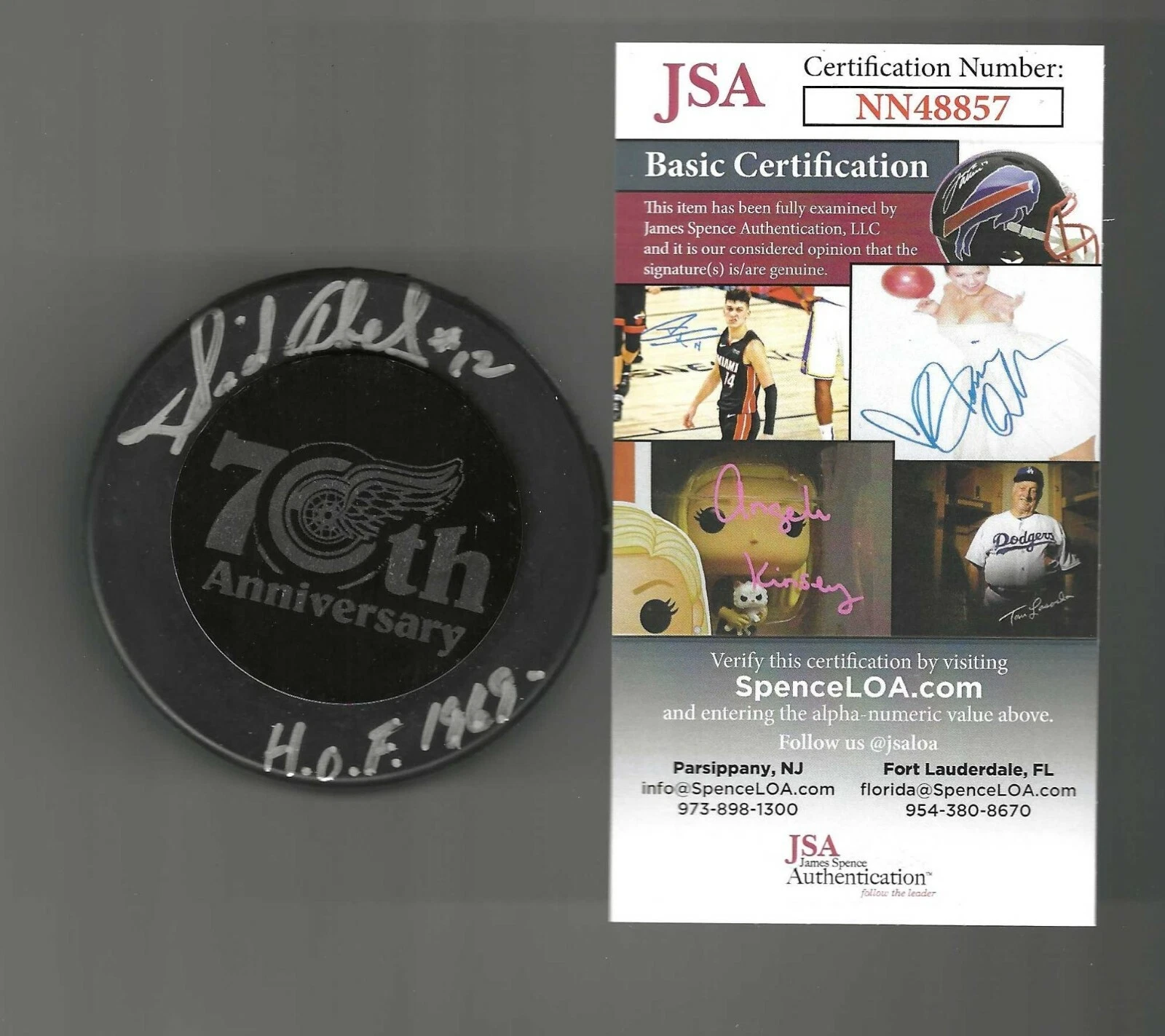 Sid Abel Signed Detroit Red Wings 70th Anniversary Puck JSA COA
