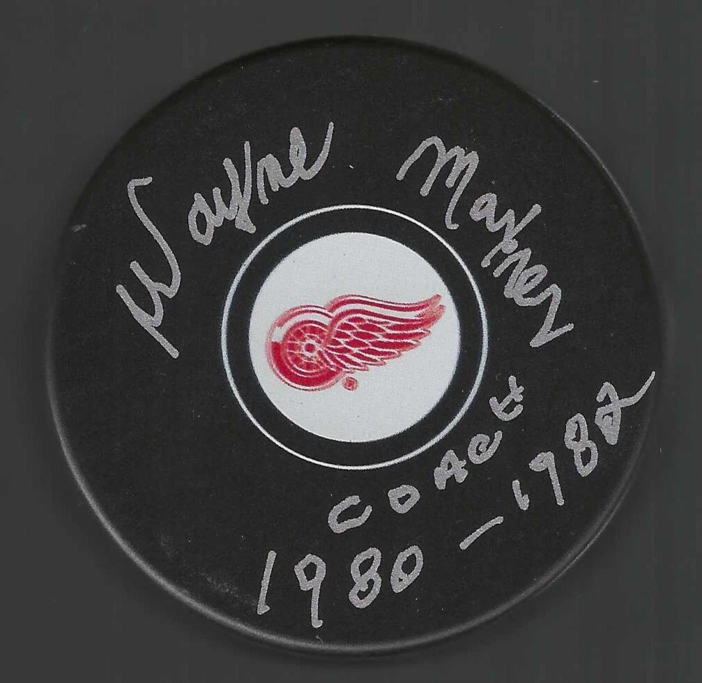 WAYNE MAXNER SIGNED & INSCRIBED DETROIT RED WINGS PUCK COLLECTIBLE MEMORABILIA