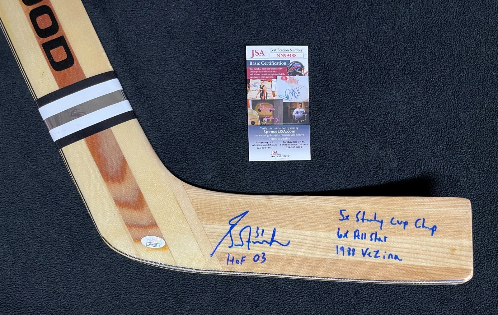 Grant Fuhr Signed & Quadruple Inscribed Sher-Wood Stick JSA COA Edmonton Oilers
