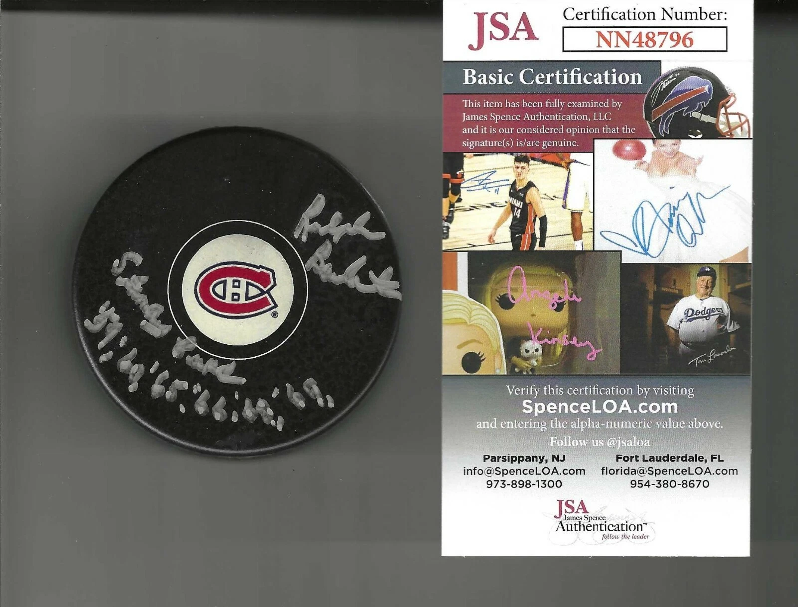 Ralph Backstrom Signed & Inscribed Cup Years Montreal Canadiens Puck JSA COA
