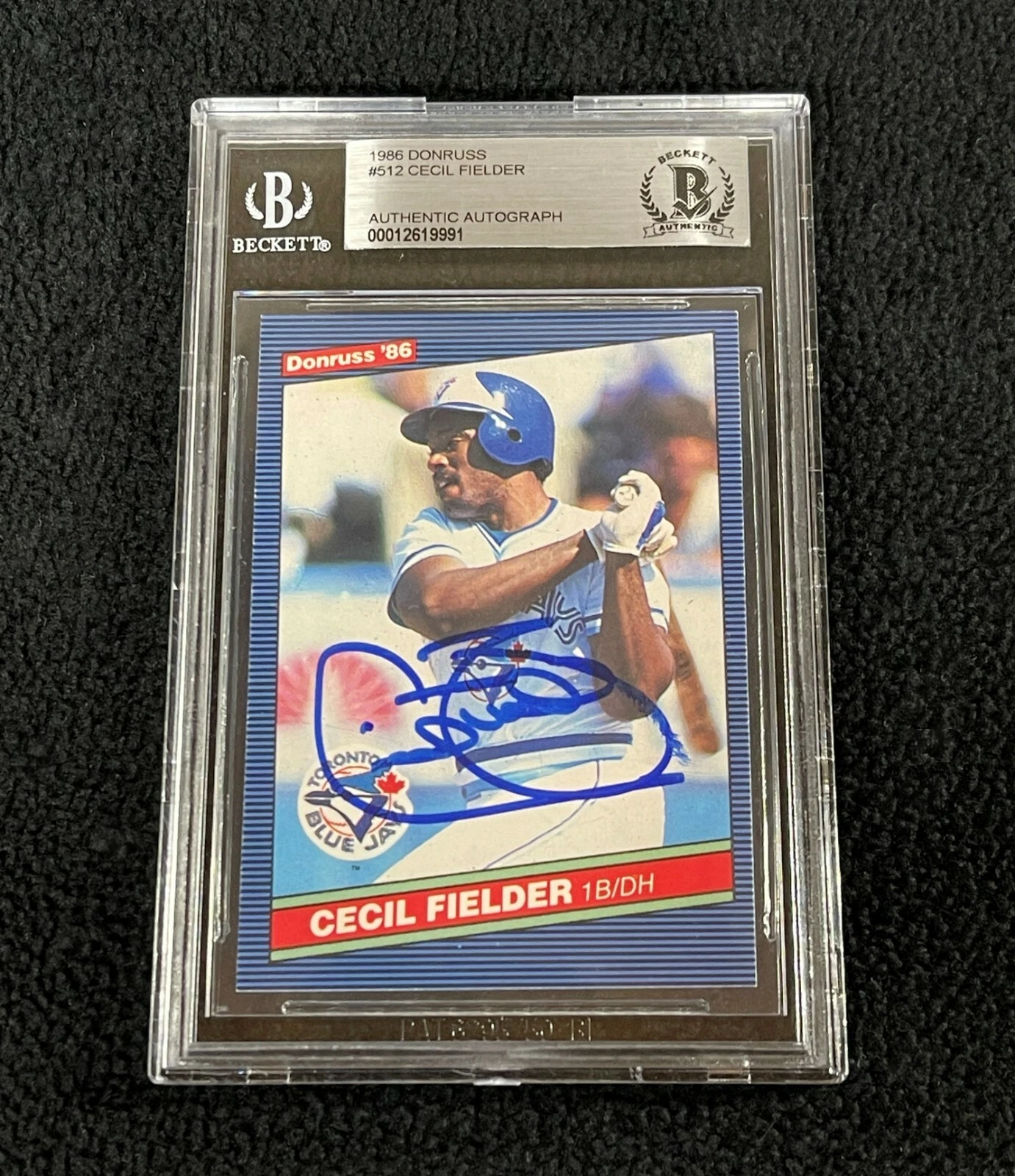Cecil Fielder Signed 1986 Donruss Rookie Card #512 Beckett Certified Blue Jays
