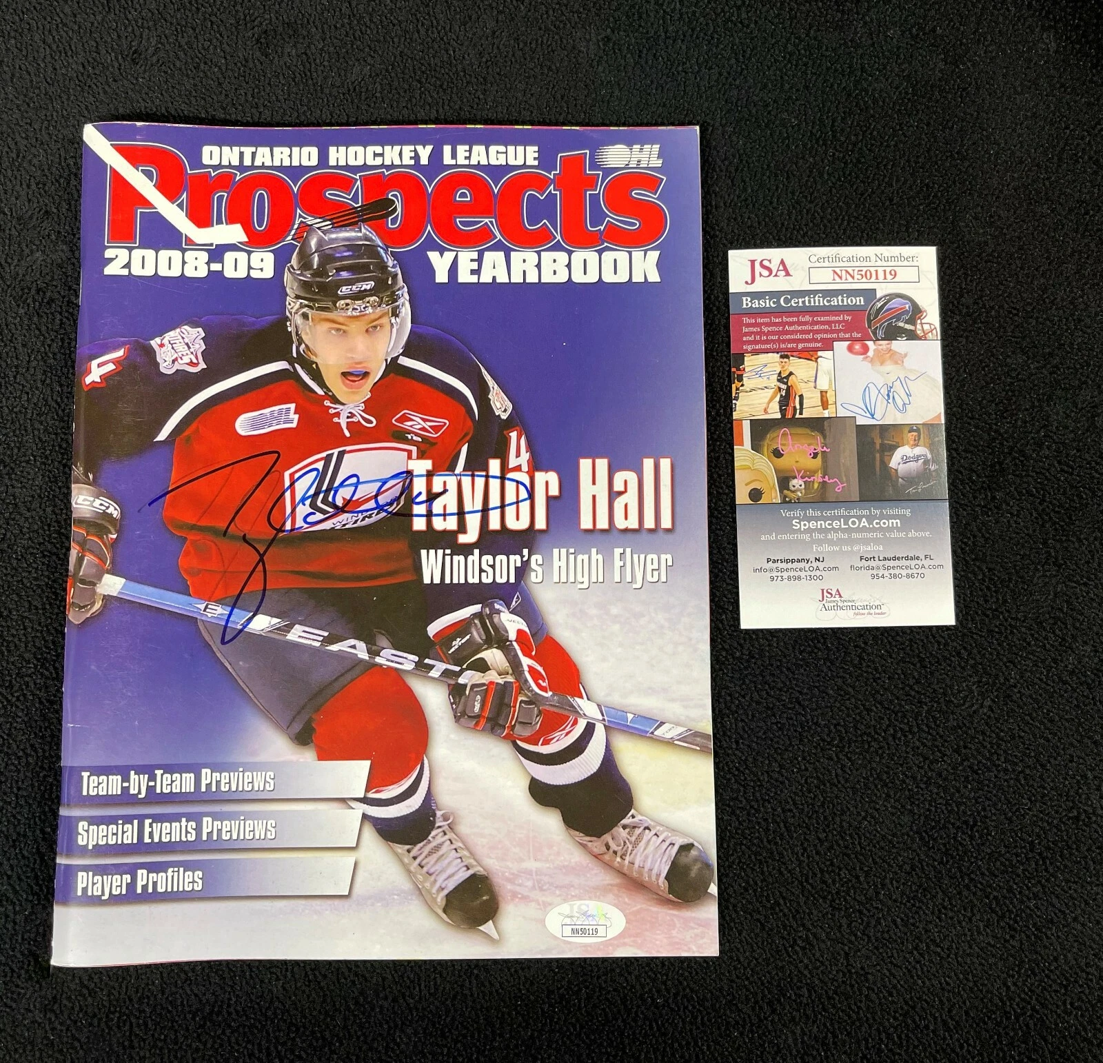 Taylor Hall Signed Windsor Spitfires OHL Yearbook JSA COA NN50119 Boston Bruins
