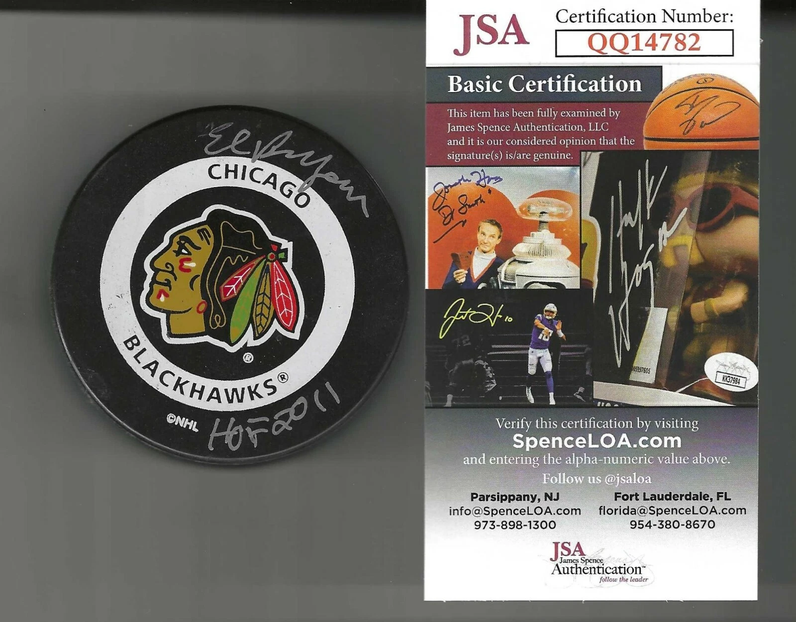 Ed Belfour Signed Chicago Blackhawks Official Game Puck JSA COA
