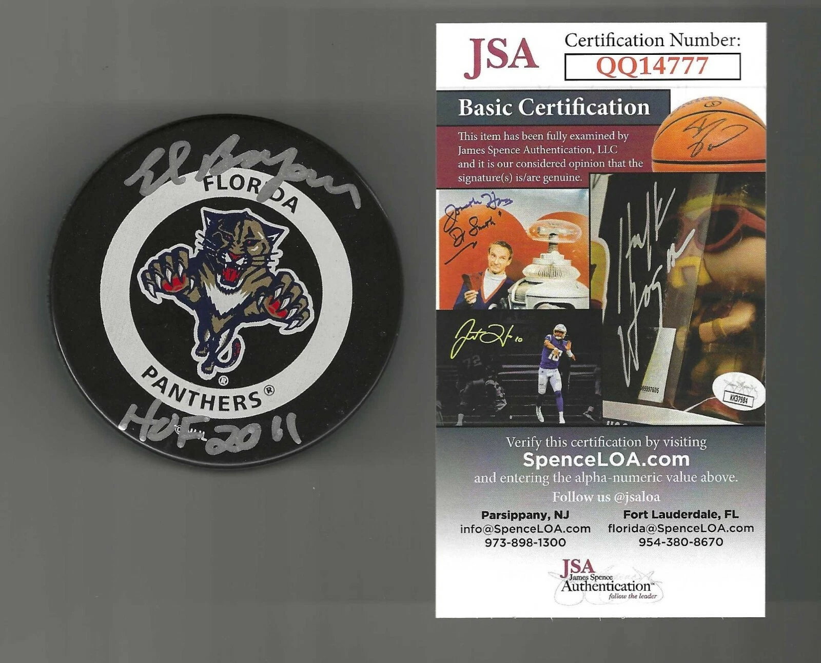 Ed Belfour Signed & Inscribed Florida Panthers Official Game Puck JSA COA
