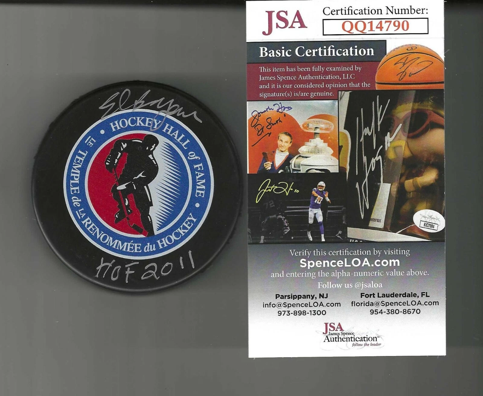 Ed Belfour Signed Hockey Hall Of Fame Puck JSA COA HOF Blackhawks Stars Leafs

