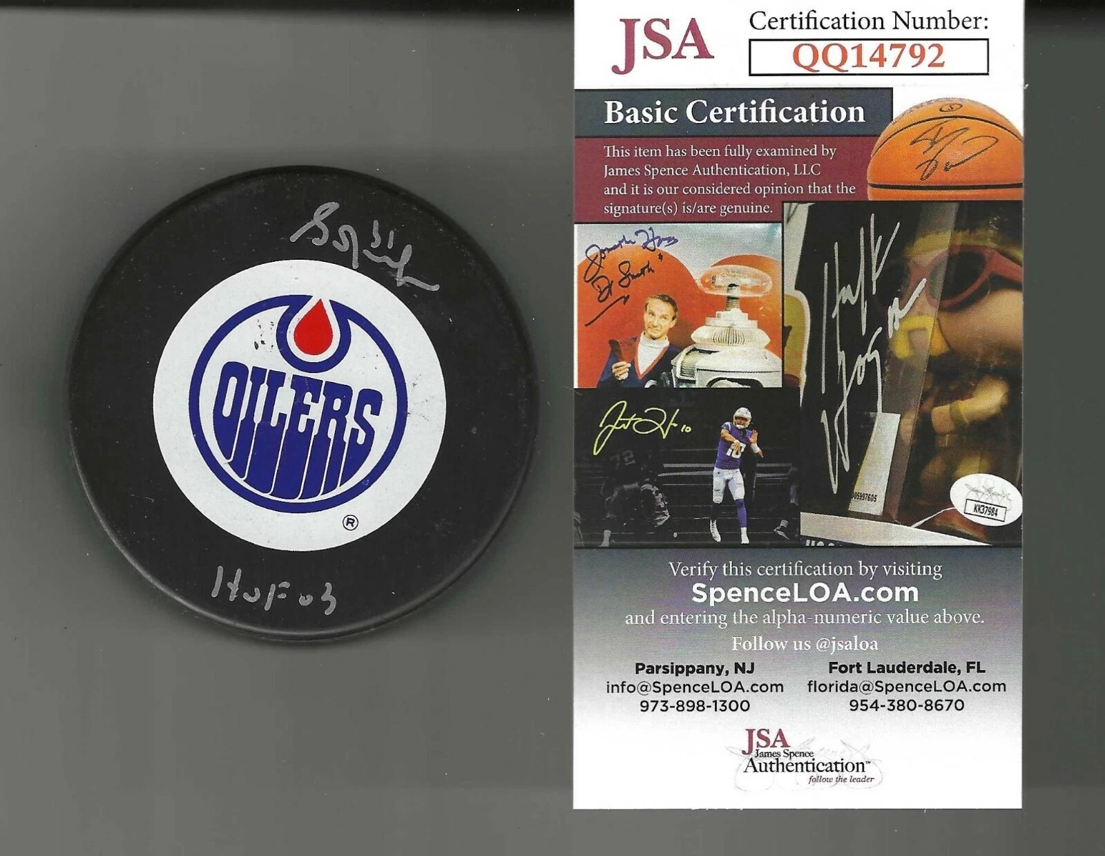 Grant Fuhr Signed Edmonton Oilers Trench Ziegler Official Game Puck JSA COA
