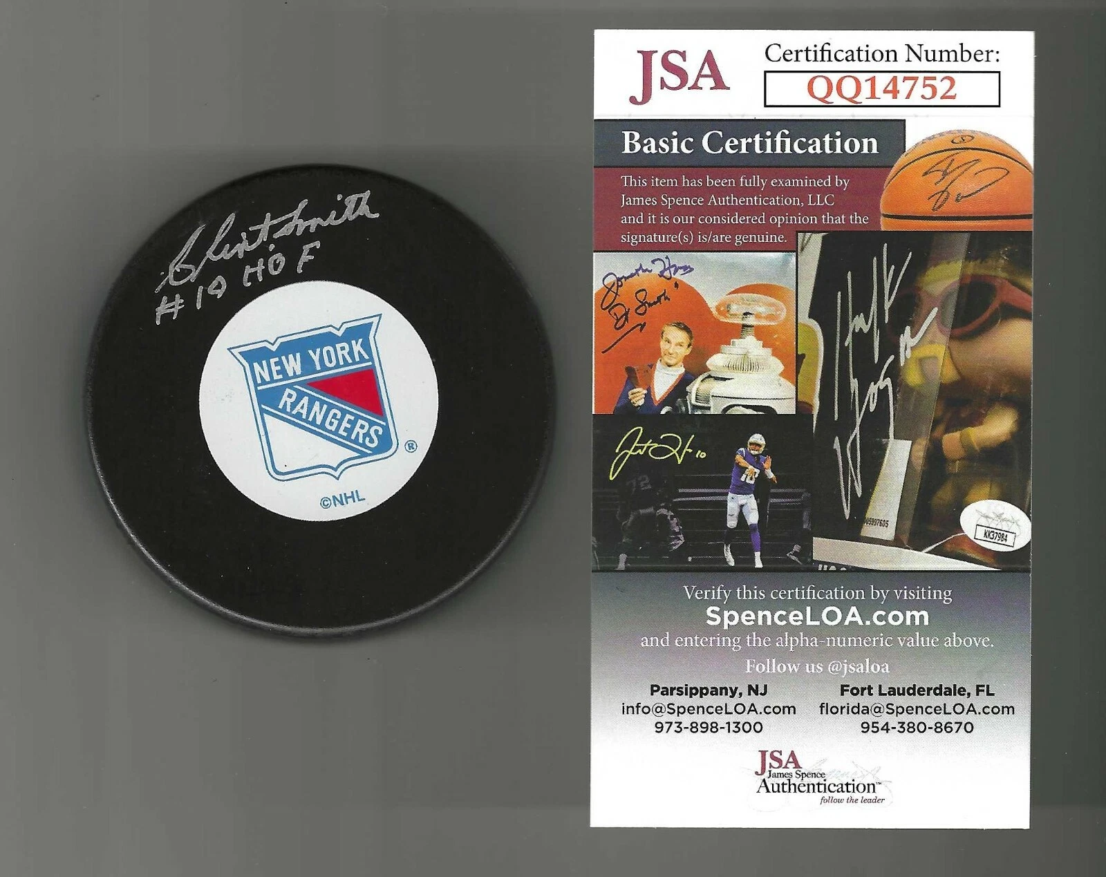 Clint Smith Signed & Inscribed New York Rangers Puck JSA COA
