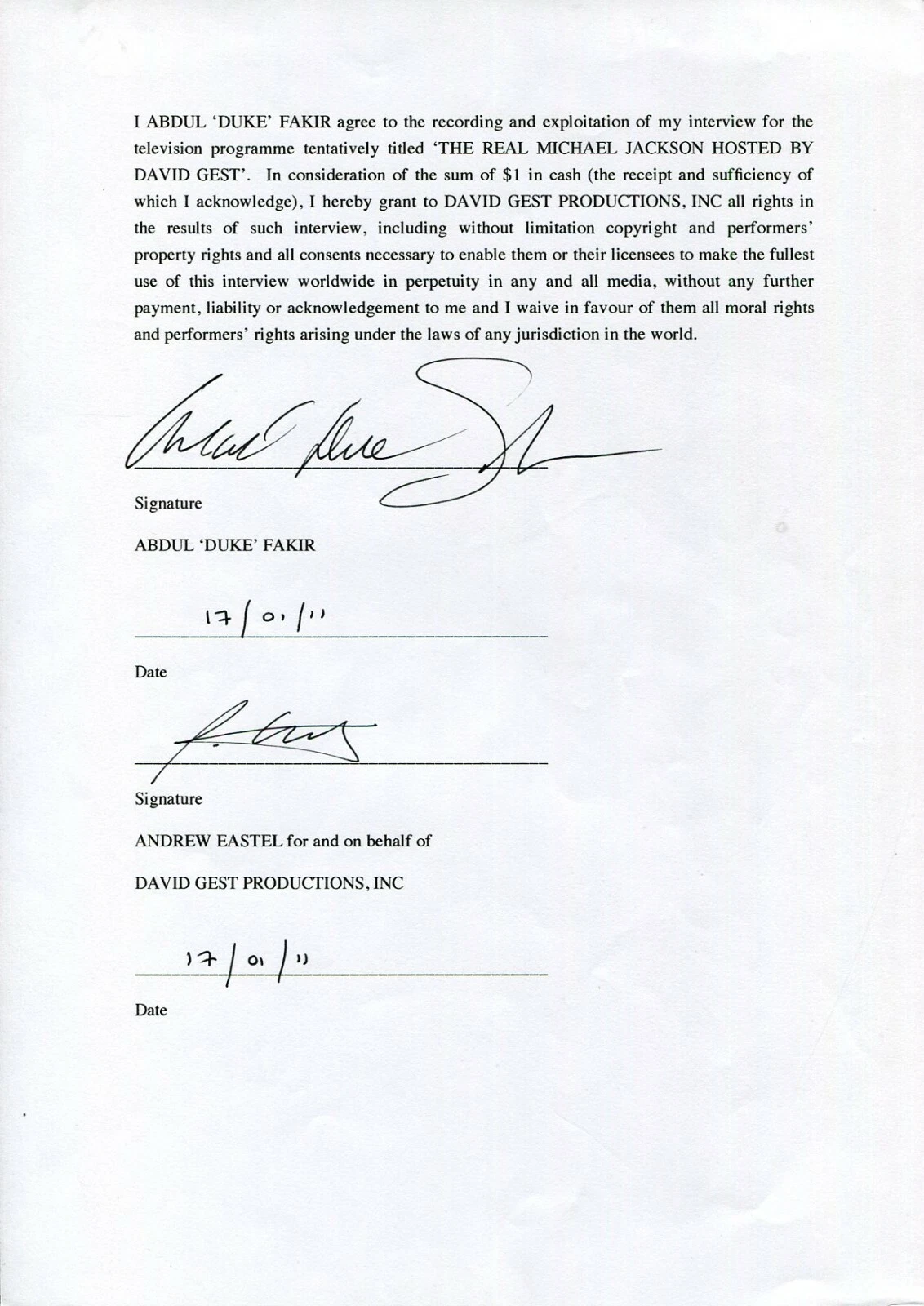 Abdul Duke Fakir Four Tops Motown R&B Singer R&R HOF Signed Autograph Release
