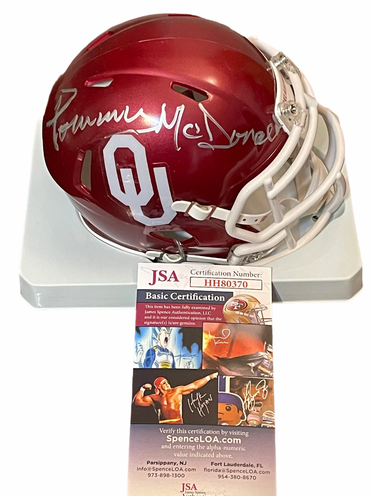 Tommy McDonald Oklahoma Sooners National Champs Signed Autograph Mini Helmet JSA
