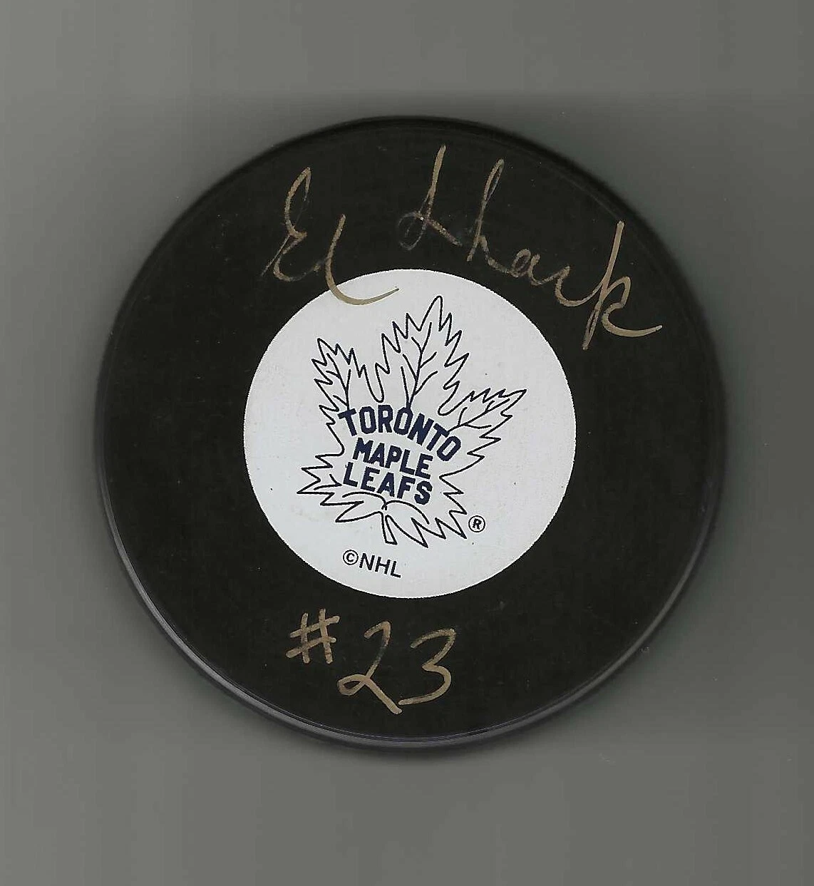Eddie Shack Signed Toronto Maple Leafs Puck Signed In Gold
