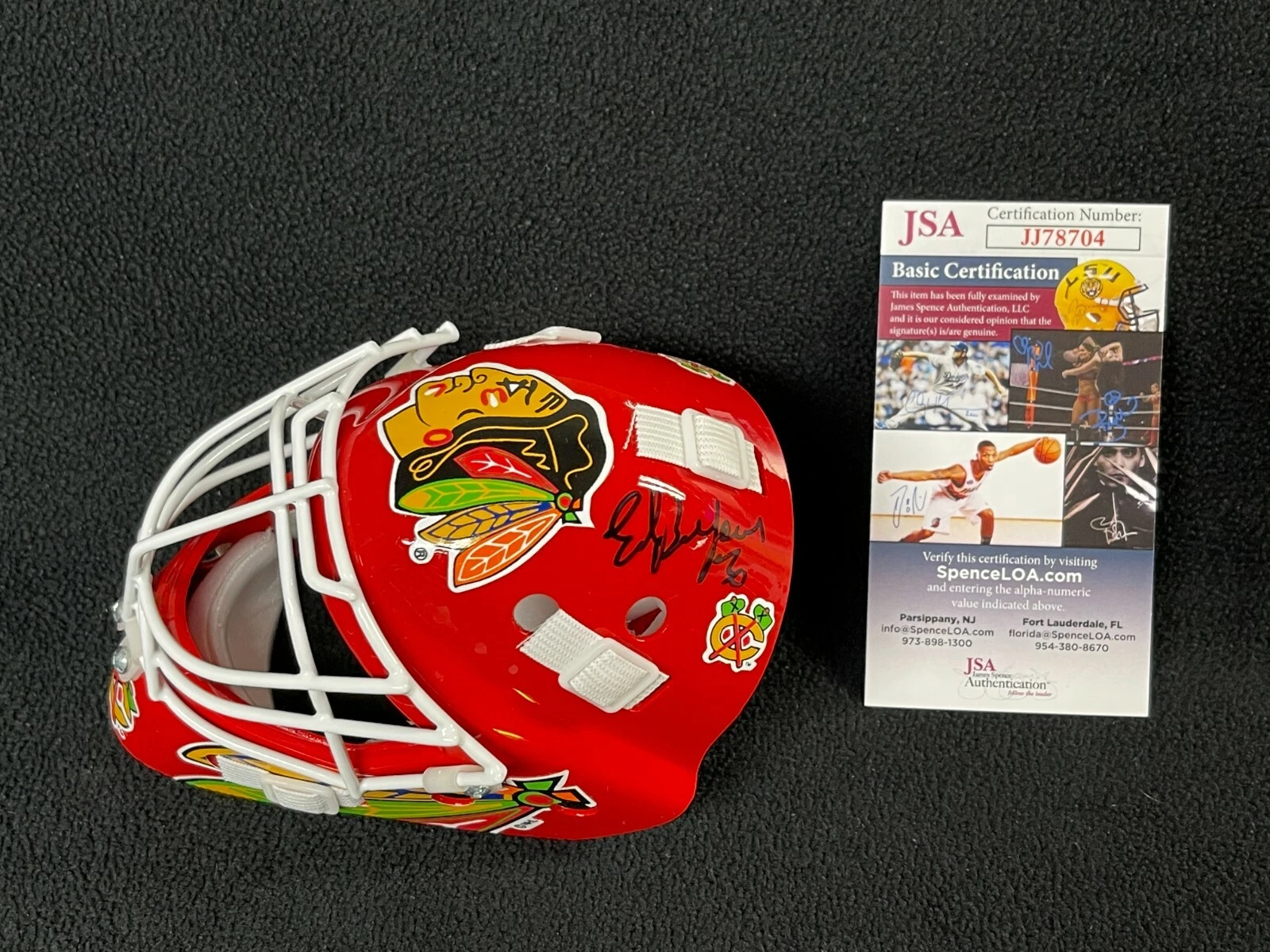 Ed Belfour Signed Chicago Blackhawks Mini Goalie Mask JSA COA
