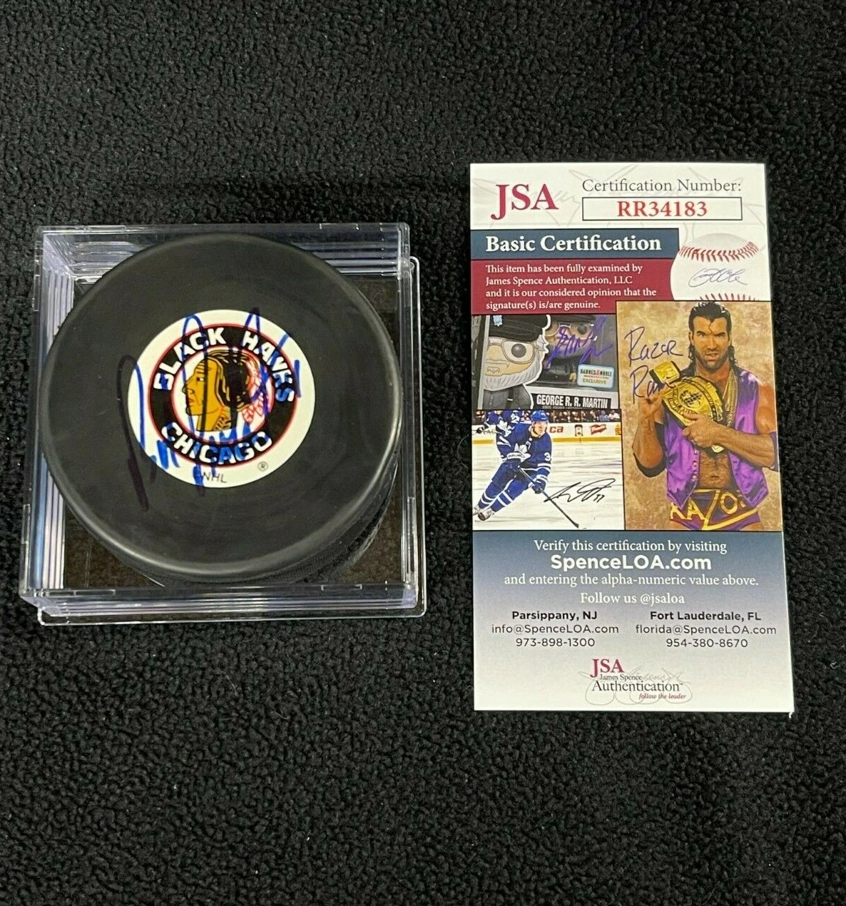 Bob Probert Signed Chicago Blackhawks Vintage Logo Puck JSA COA

