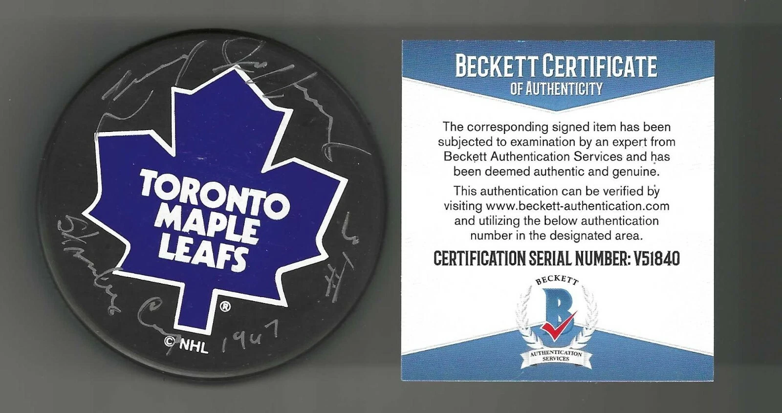 Larry Jeffrey Signed 67 Cup Toronto Maple Leafs Ravens Athletic Puck Beckett COA
