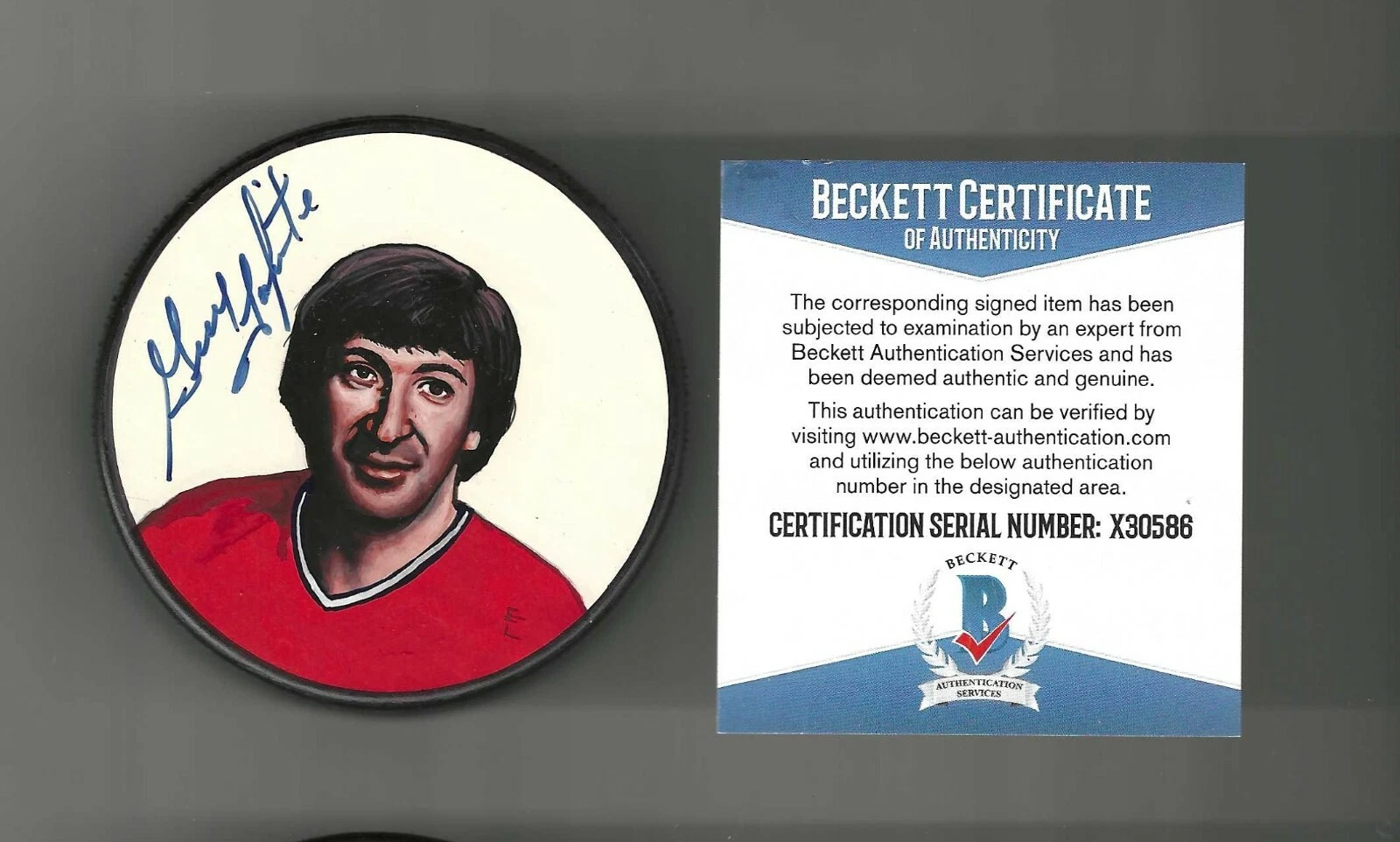 Guy Lapointe Signed Montreal Canadiens Custom Painted Litho Puck Becket tCOA

