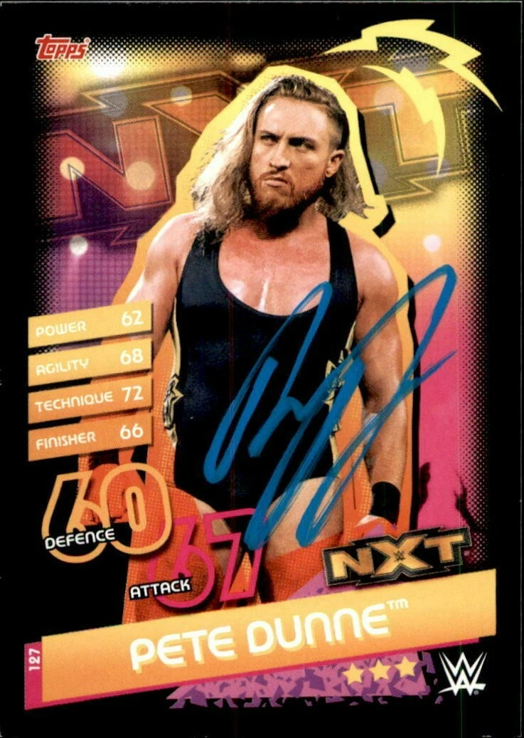 Pete Dunne Signed 2020 Topps WWE NXT Slam Attax Reloaded Game Card #127
