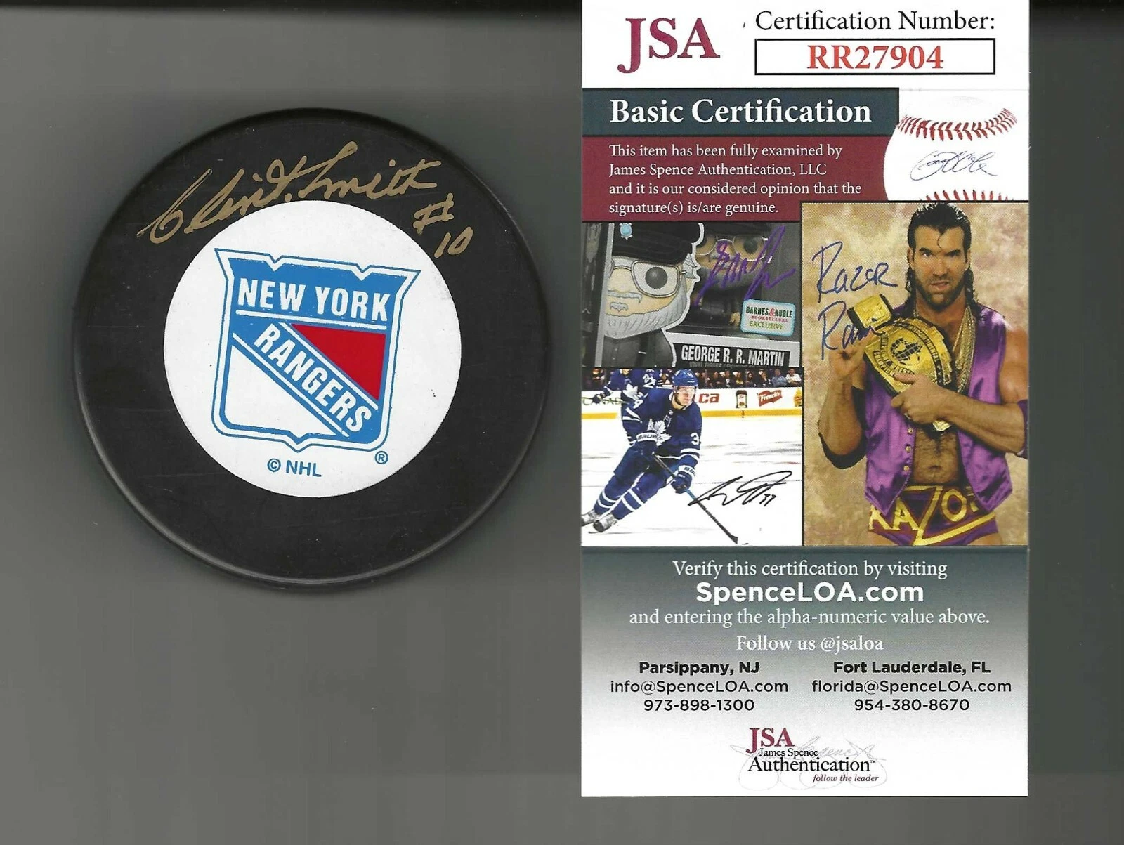 Clint Smith Signed New York Rangers Trench Puck JSA COA Signed In Gold
