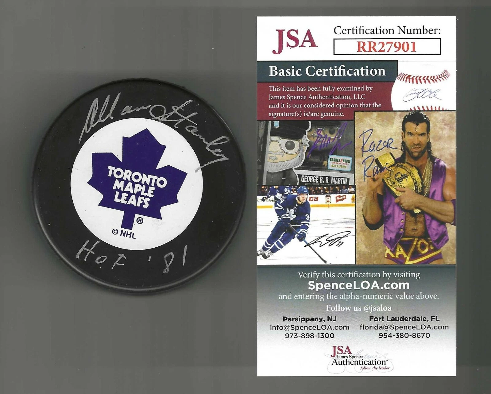 Allan Stanley Signed Toronto Maple Leafs Slovakia Puck JSA COA
