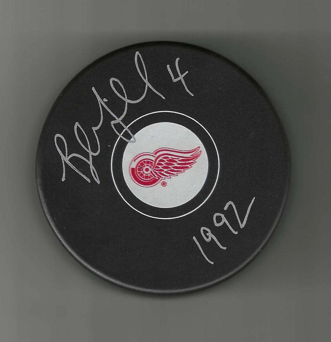 Bob McGill Signed & Inscribed Detroit Red Wings Puck
