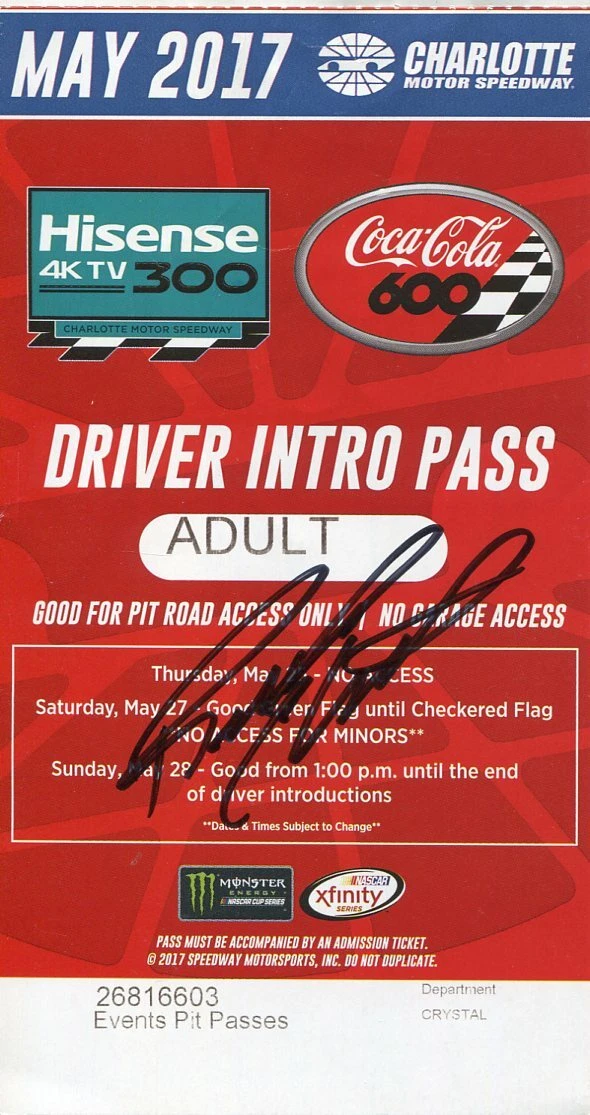 Richard Childress Nascar HOF Signed Autograph Historic RARE Coca Cola 600 Ticket
