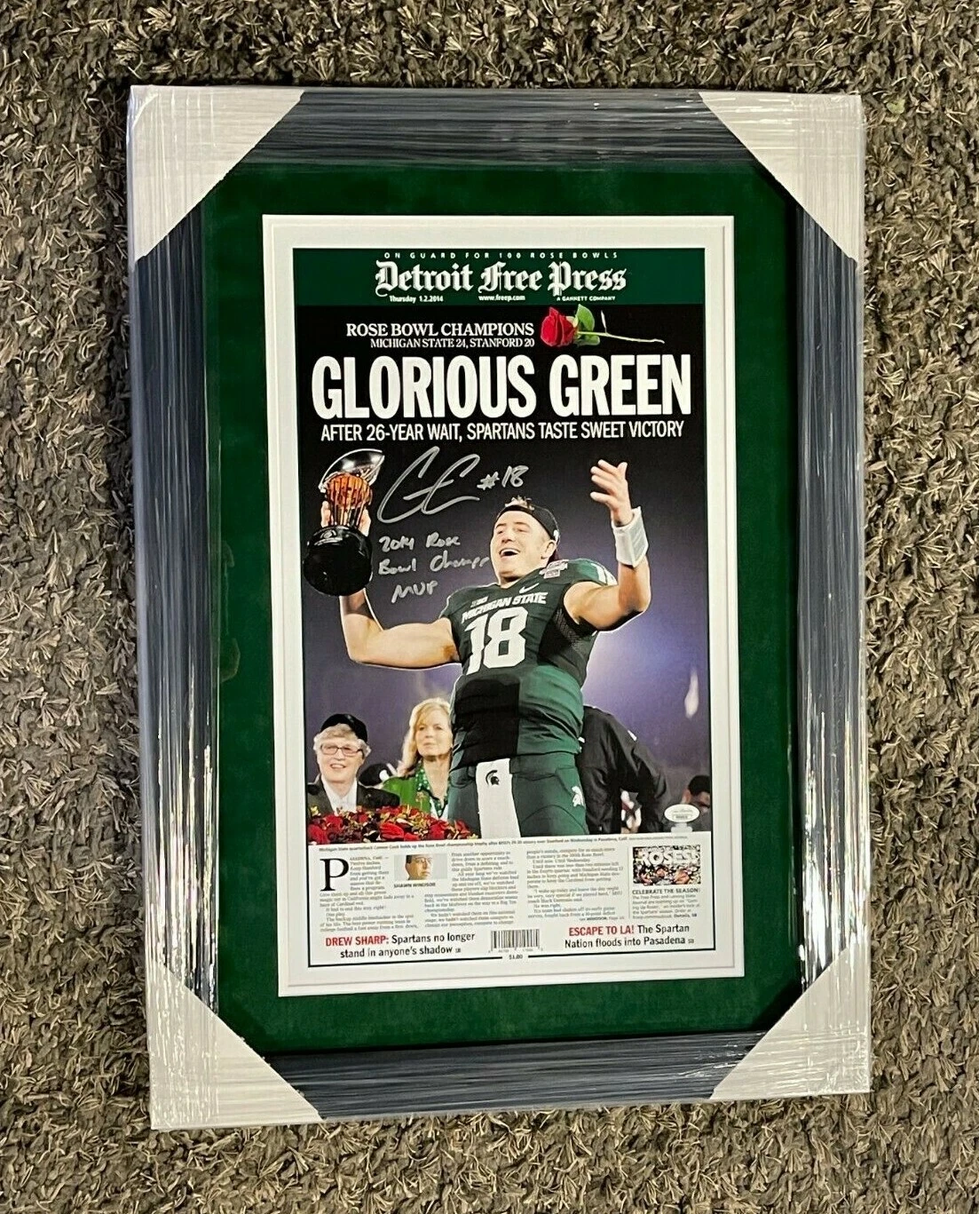 Connor Cook Signed Michigan State Spartans Rose Bowl Win Newspaper Print JSA COA
