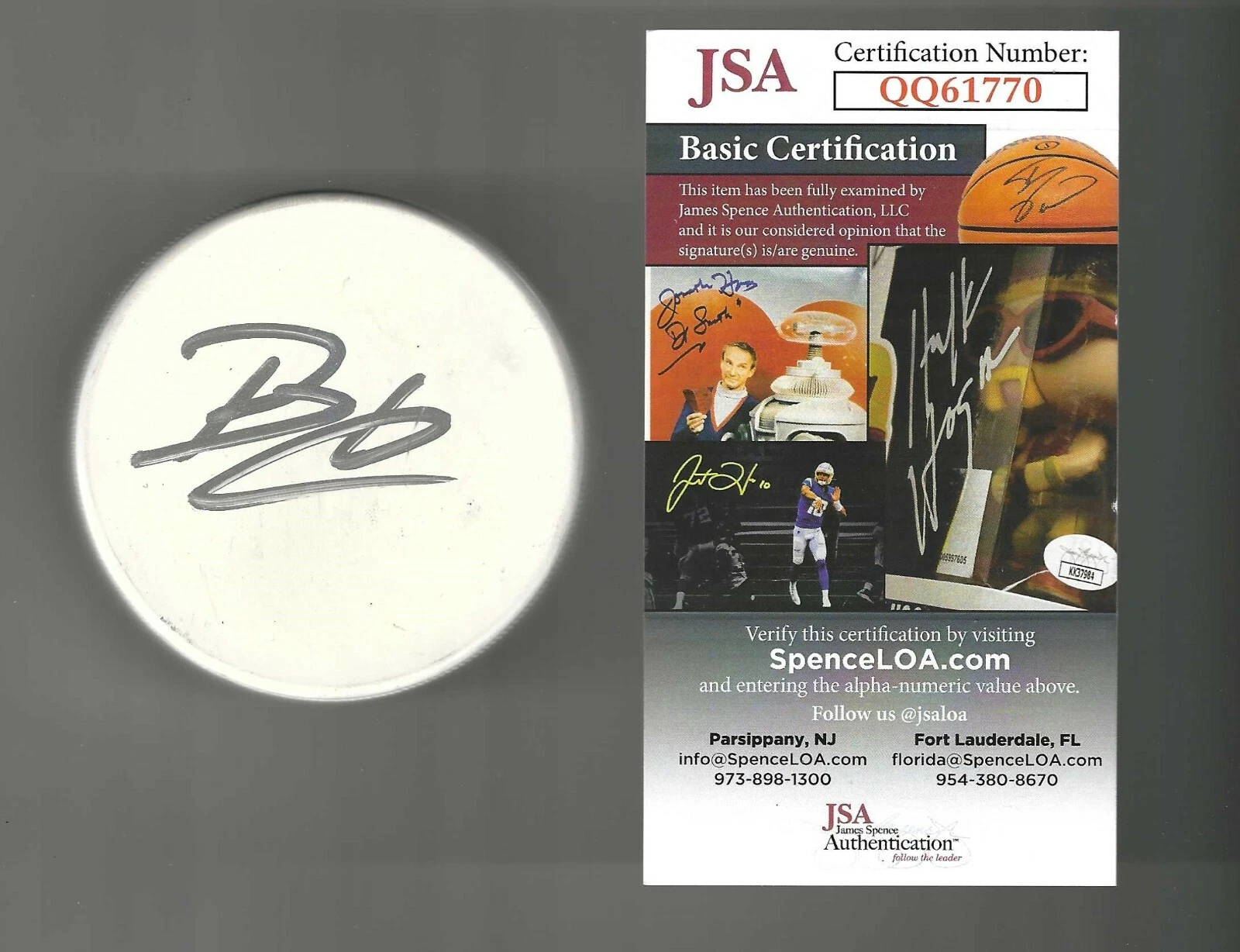 Brad Lambert Signed Blank White Puck JSA COA Winnipeg Jets
