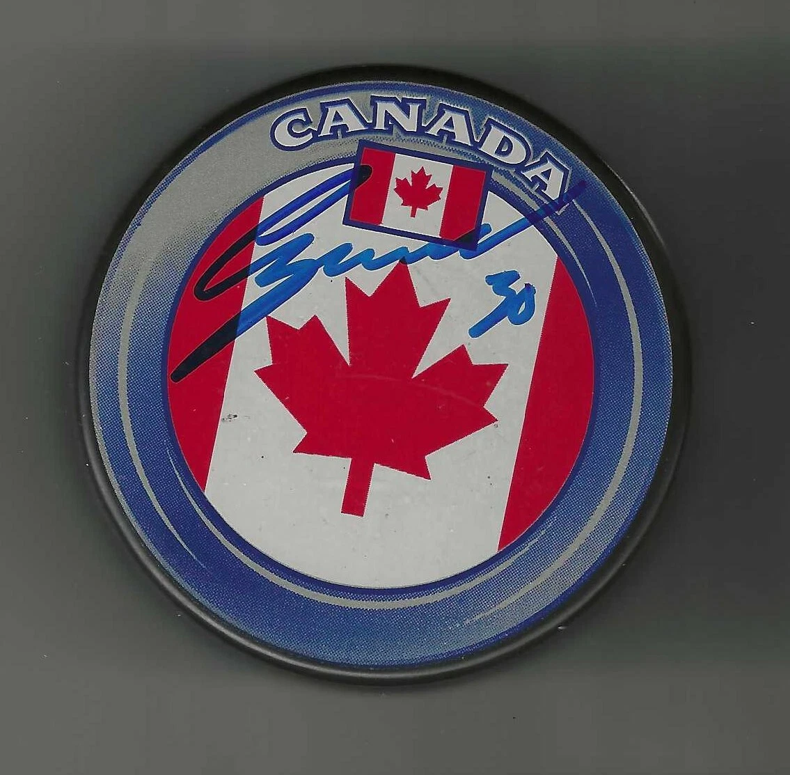 Chris Osgood Signed Canada Flag Hockey Puck Detroit Red Wings
