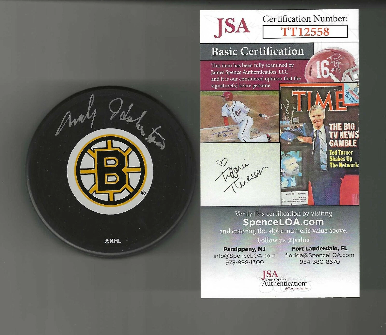 Andy Hebenton Signed Boston Bruins Puck JSA COA
