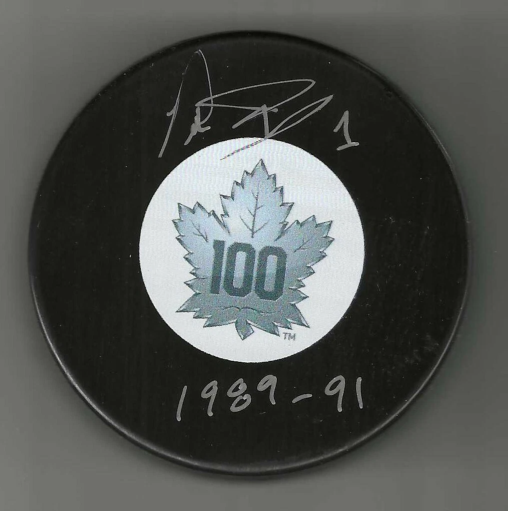 Peter Ing Signed & Inscribed Toronto Maple Leafs 100th Puck
