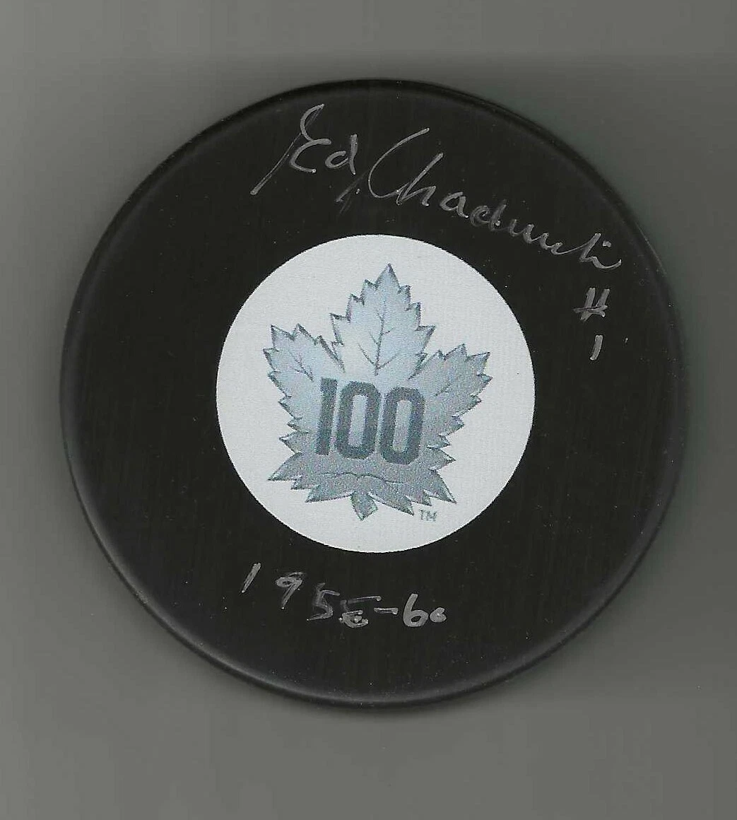 Ed Chadwick Signed & Inscribed Toronto Maple Leafs 100th Puck
