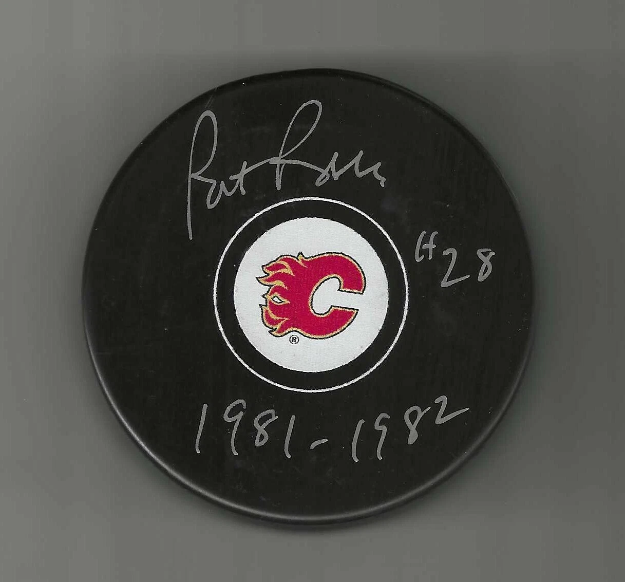 Pat Ribble Signed & Inscribed Calgary Flames Puck
