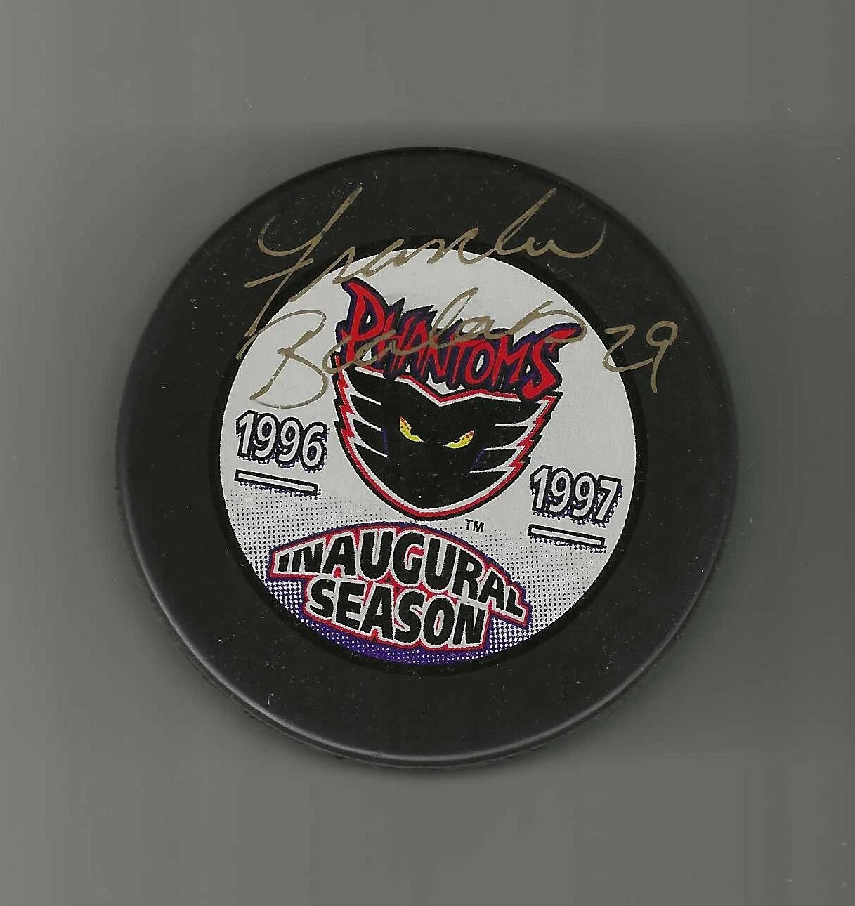 Frank Bialowas Signed Philadelphia Phantoms Inaugural Season Puck Flyers
