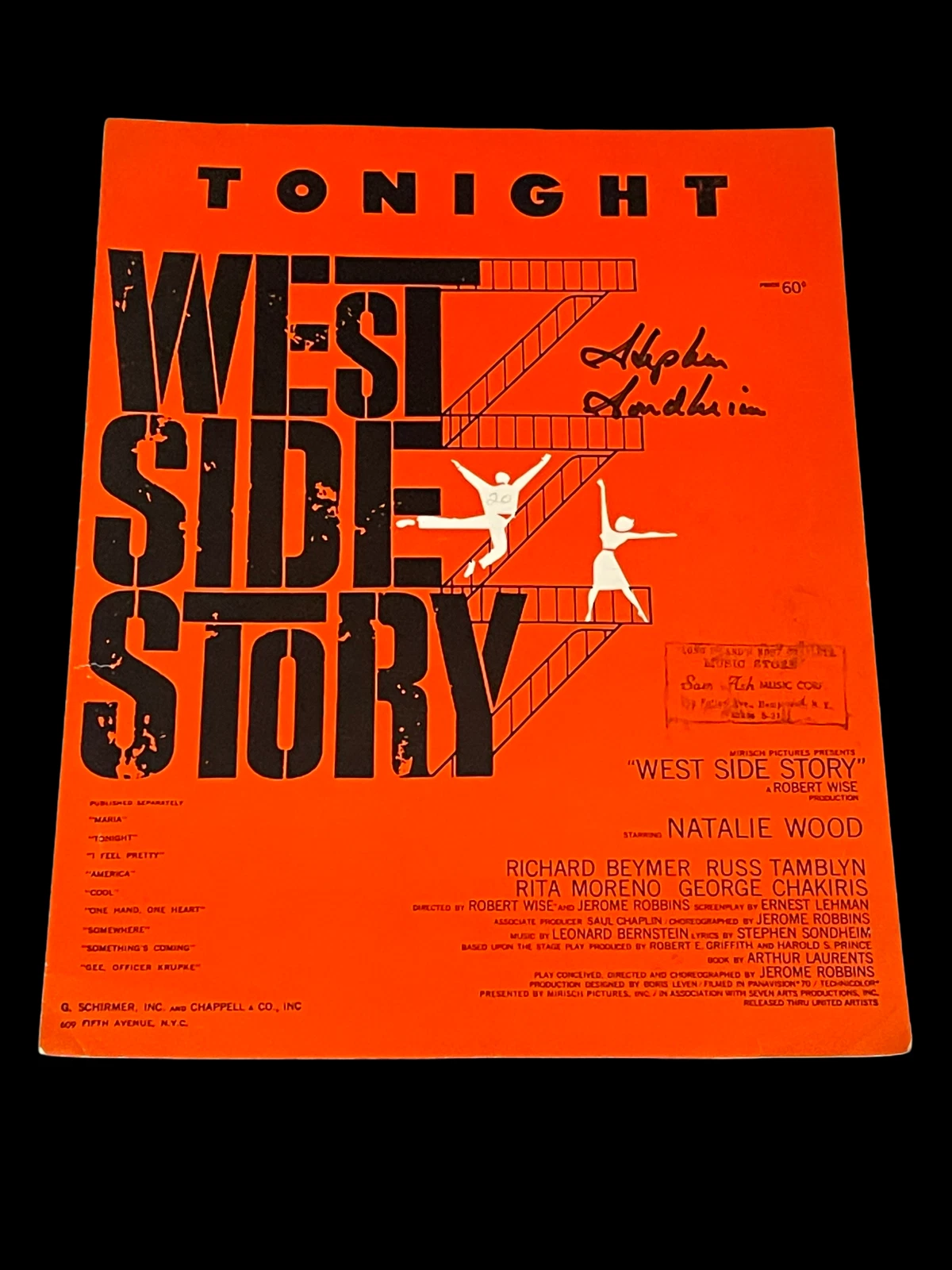 Stephen Sondheim West Side Story Tonight Rare Signed Autograph Sheet Music JSA
