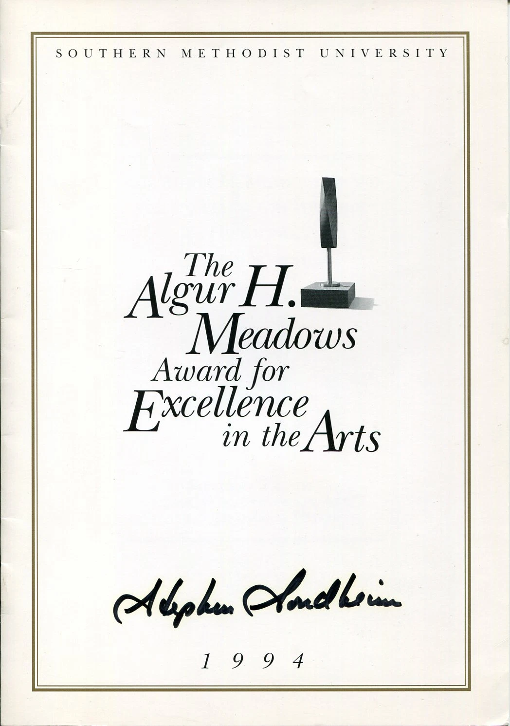 Stephen Sondheim SMU Algur Award Signed Rare Autograph Original Program JSA
