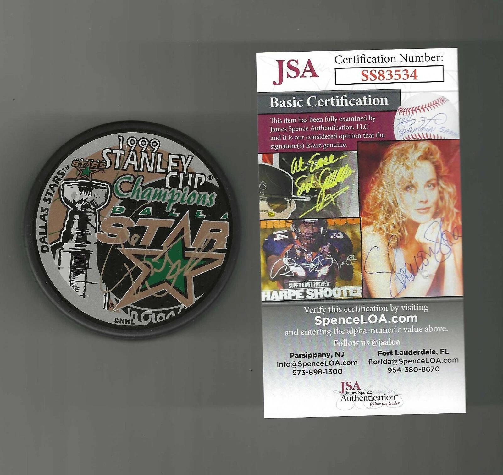Pat Verbeek Signed Dallas Stars 1999 Stanley Cup Champions Puck JSA COA
