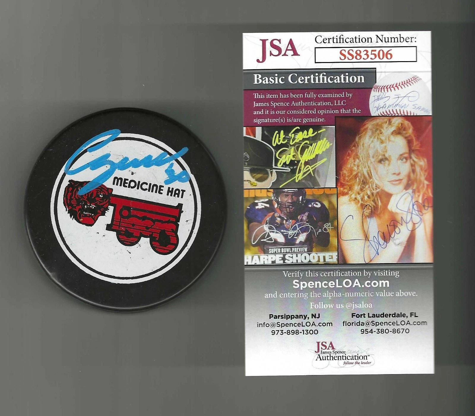 Chris Osgood Signed Medecine Hat Tigers Souvenir Puck Blue Red Wings JSA
