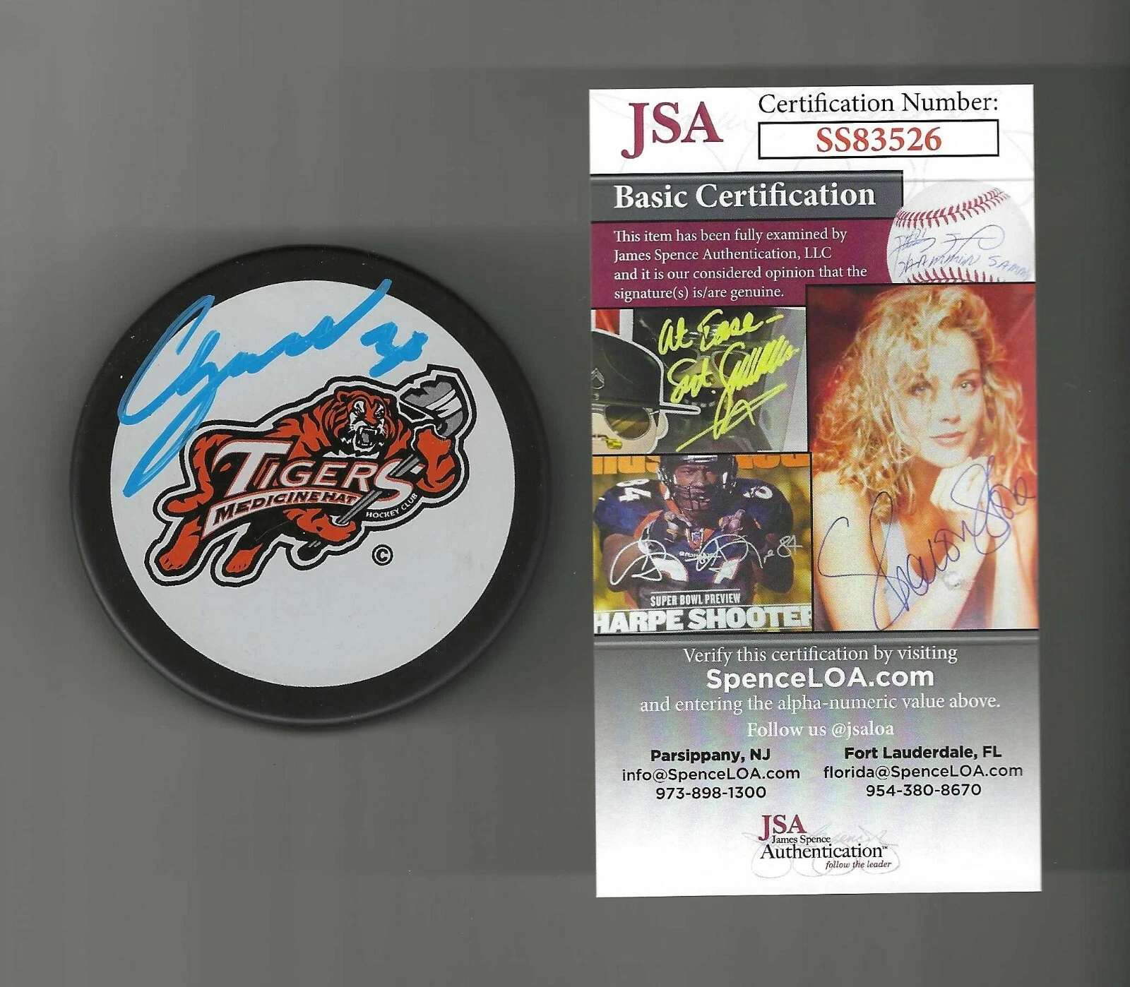 Chris Osgood Signed Medecine Hat Tigers Official Game Puck Blue Red Wings JSA
