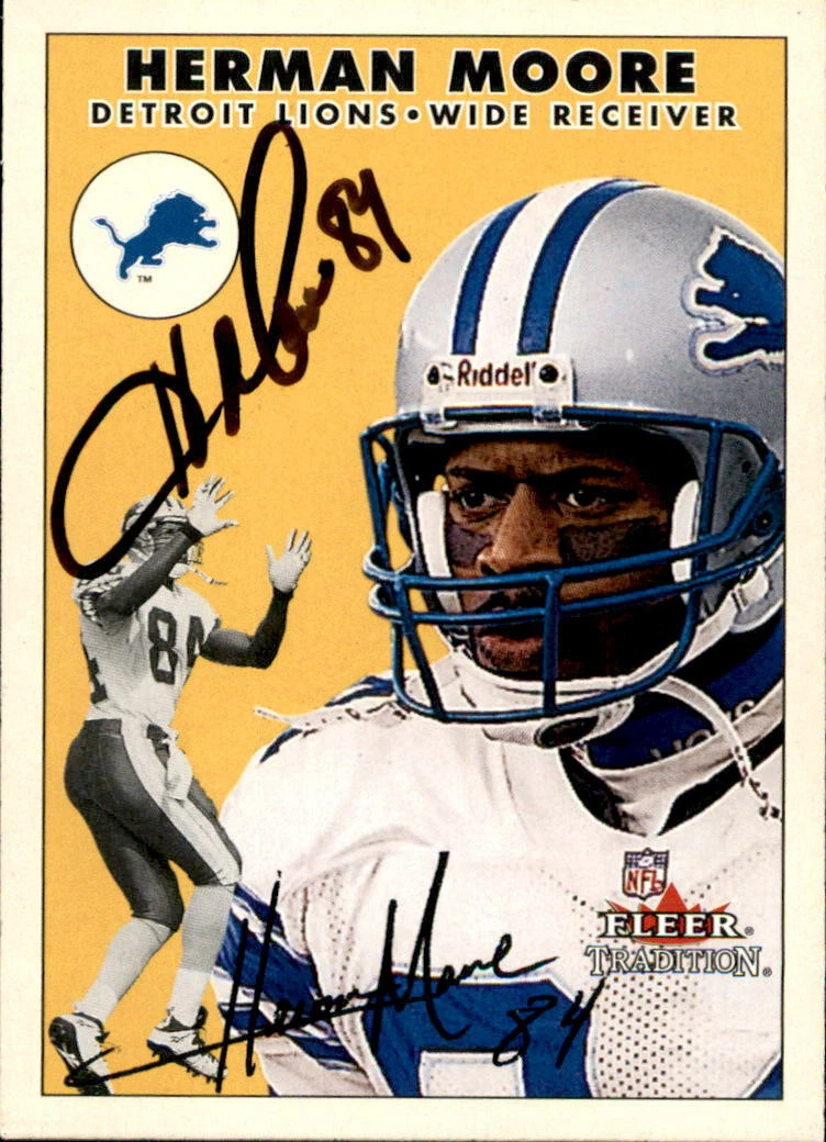 Herman Moore Signed 2000 Fleer Tradition Card #131 Detroit Lions
