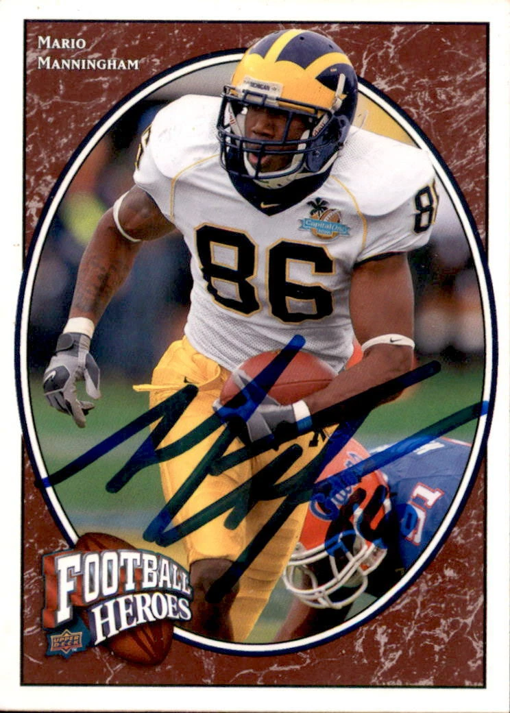 Mario Manningham Signed 2008 Upper Deck Football Heroes Card #178 Michigan UofM
