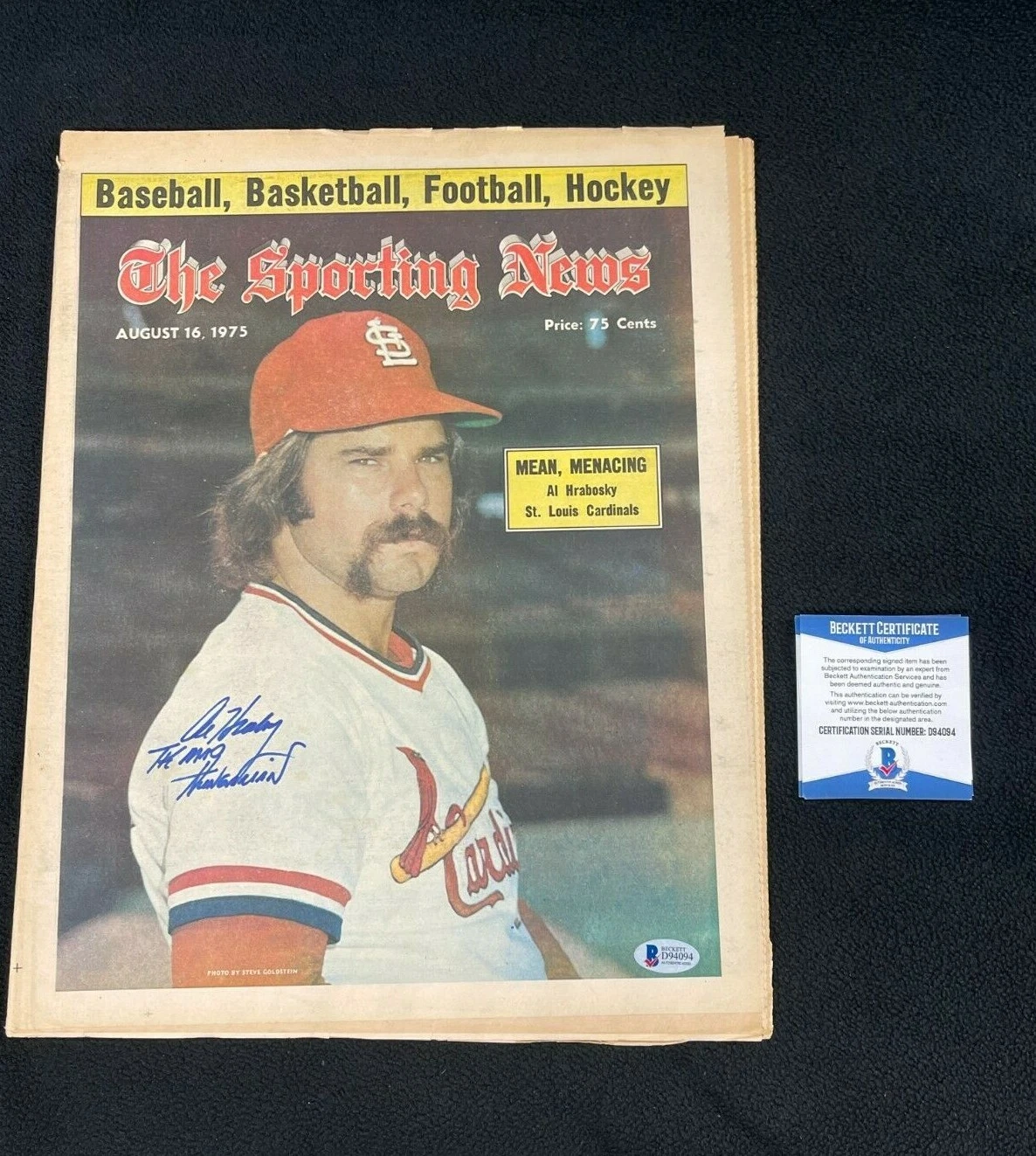 Al Hrabosky Signed St Louis Cardinals Sporting News Magazine Beckett COA
