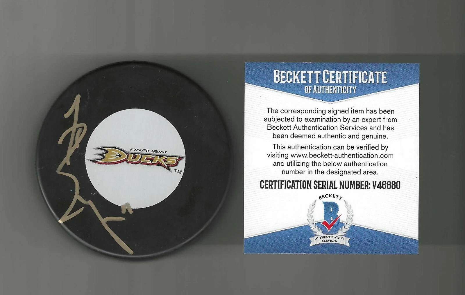 Todd Bertuzzi Signed Anaheim Ducks Puck Beckett COA
