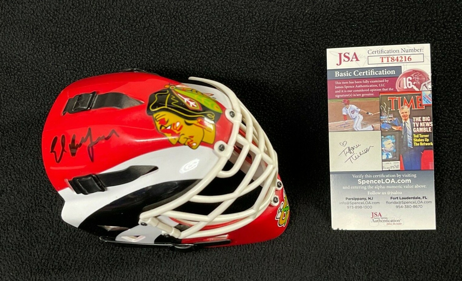 Ed Belfour Signed Chicago Blackhawks Riddell Mini Goalie Mask JSA COA TT84216
