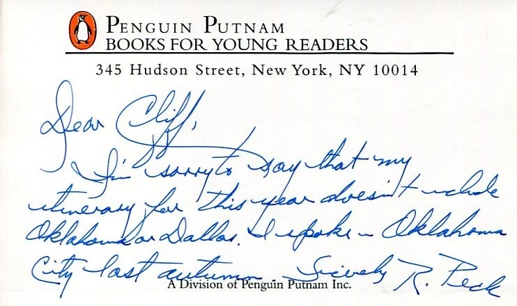 Richard Peck A Year Down Yonder Author Newbery Medal Signed Autograph Bookplate
